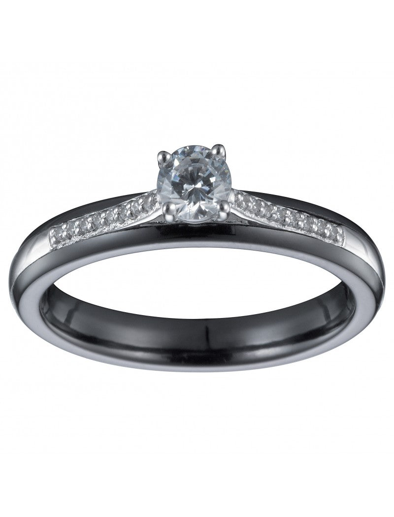 BAGUE ARGENT - CERAMQIUE NOIRE - ZIRCONIA