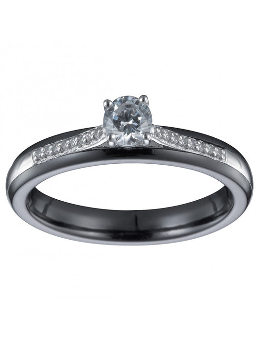 BAGUE ARGENT - CERAMQIUE NOIRE - ZIRCONIA