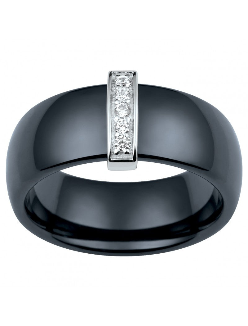 BAGUE ARGENT - CERAMQIUE NOIRE - ZIRCONIA