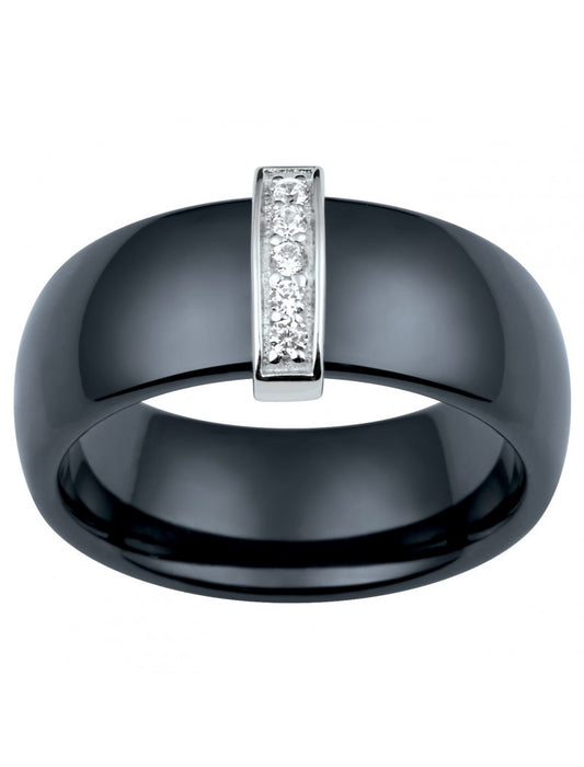 BAGUE ARGENT - CERAMQIUE NOIRE - ZIRCONIA