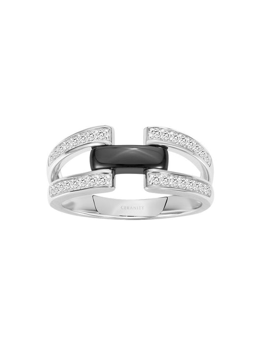 BAGUE ARGENT - CERAMQIUE NOIRE - ZIRCONIA