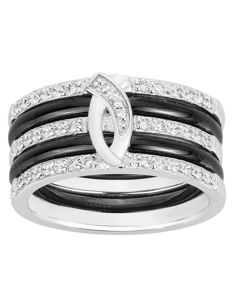 BAGUE ARGENT - CERAMQIUE NOIRE - ZIRCONIA