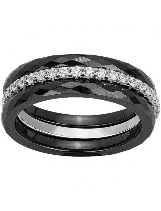 BAGUE ARGENT - CERAMQIUE NOIRE - ZIRCONIA