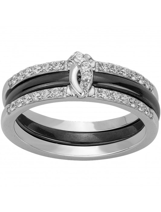 BAGUE ARGENT - CERAMQIUE NOIRE - ZIRCONIA