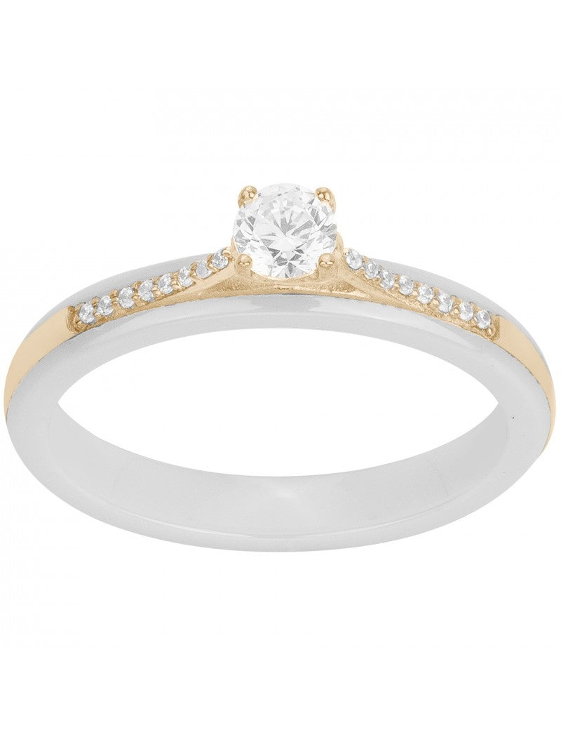 BAGUE PLAQUE - CERAMQIUE BLANCHE - ZIRCONIA
