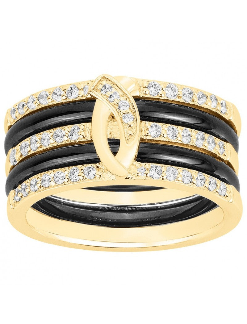 BAGUE PLAQUE - CERAMQIUE NOIRE - ZIRCONIA
