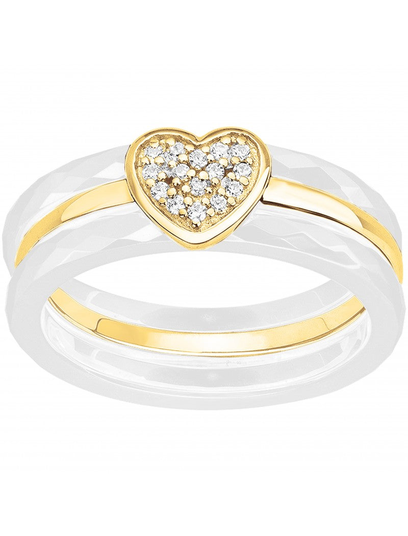 BAGUE PLAQUE - CERAMQIUE BLANCHE - CŒUR - ZIRCONIA