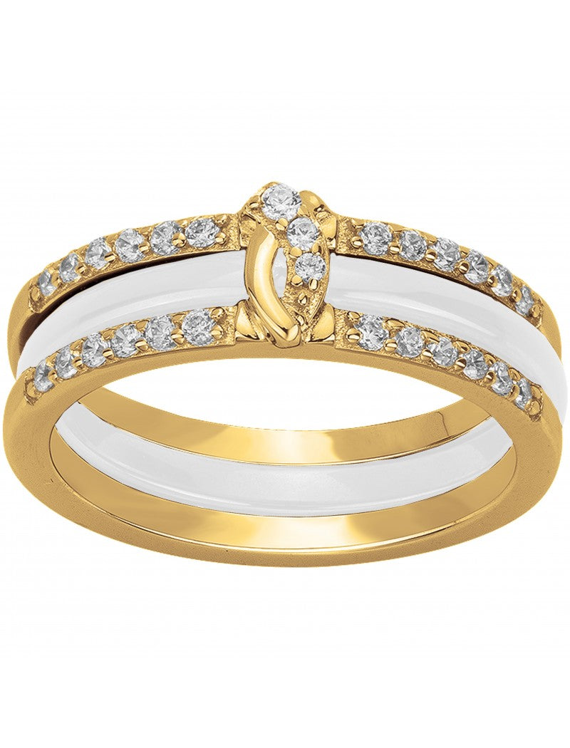 BAGUE PLAQUE - CERAMQIUE BLANCHE - ZIRCONIA