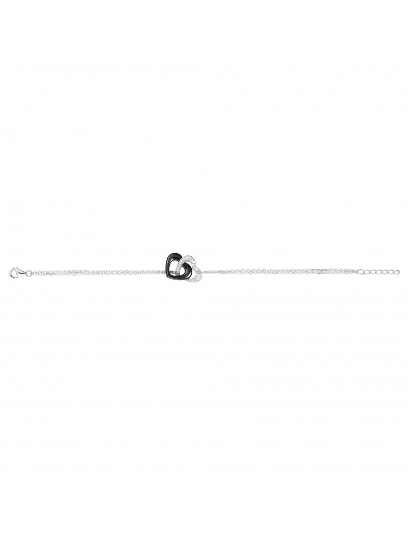 BRACELET ARGENT - CERAMQIUE NOIRE - COEUR - ZIRCONIA
