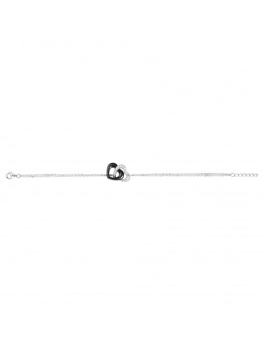 BRACELET ARGENT - CERAMQIUE NOIRE - COEUR - ZIRCONIA