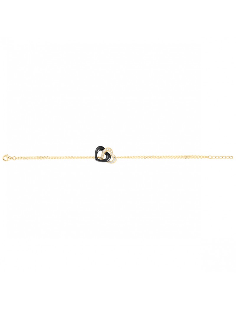 BRACELET PLAQUE - CERAMQIUE NOIRE - COEUR - ZIRCONIA