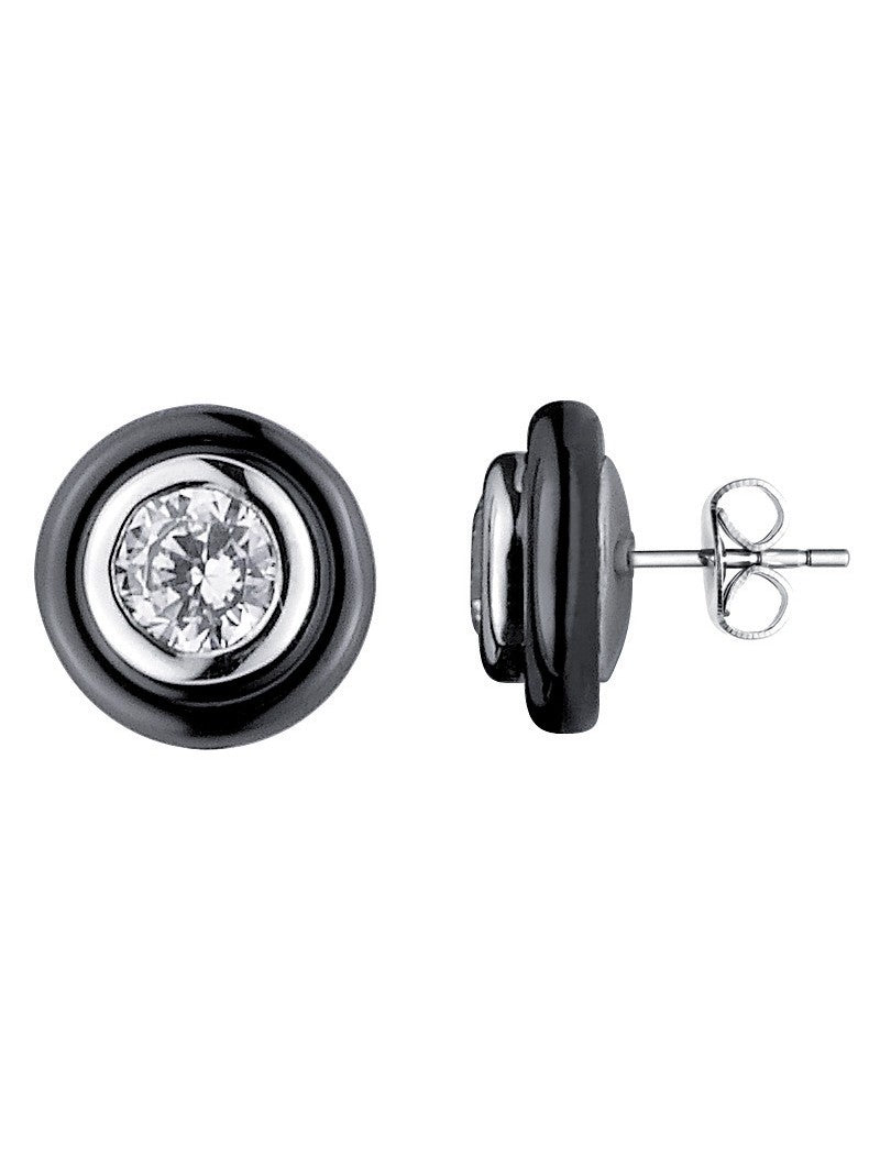 BOUCLES D'OREILLES ARGENT - CERAMQIUE NOIRE - ZIRCONIA