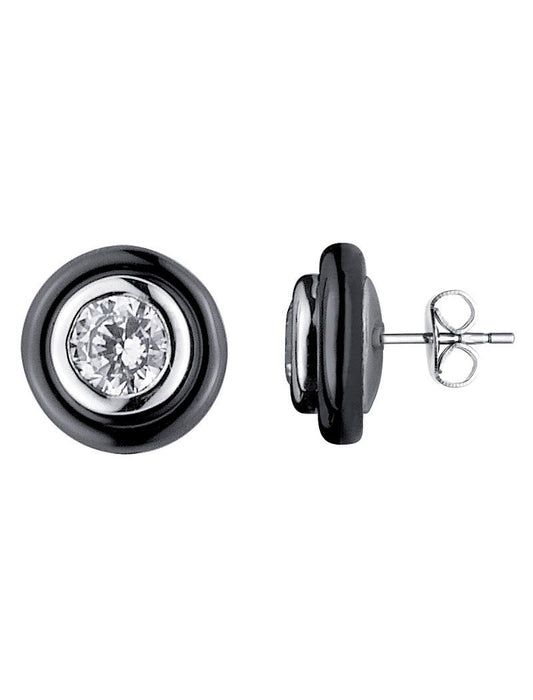 BOUCLES D'OREILLES ARGENT - CERAMQIUE NOIRE - ZIRCONIA