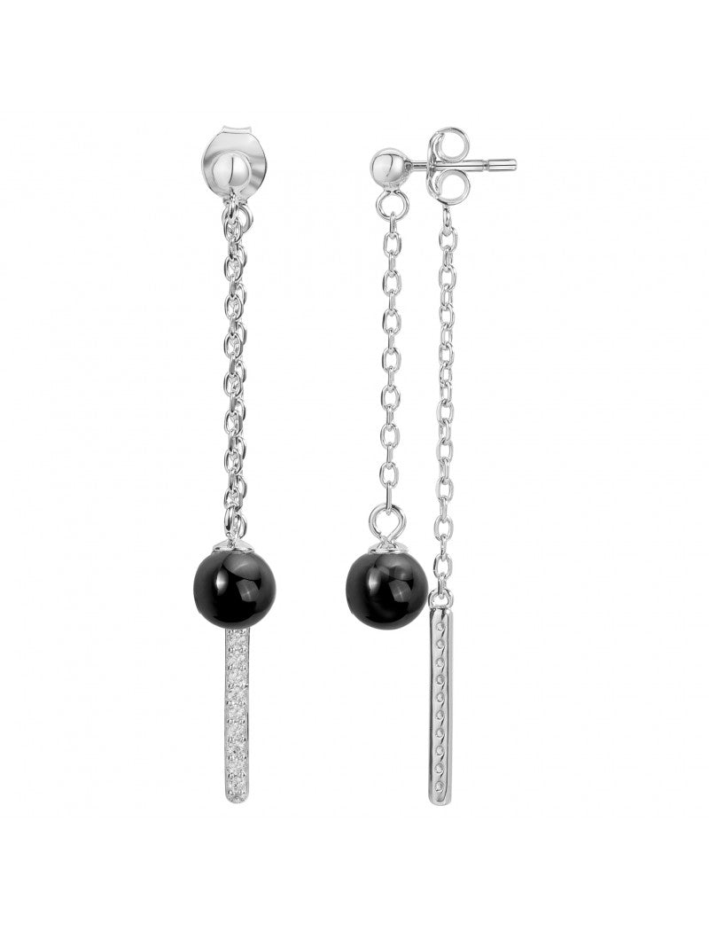 BOUCLES D'OREILLES ARGENT - CERAMQIUE NOIRE - ZIRCONIA