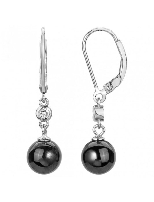 BOUCLES D'OREILLES ARGENT - CERAMQIUE NOIRE - ZIRCONIA
