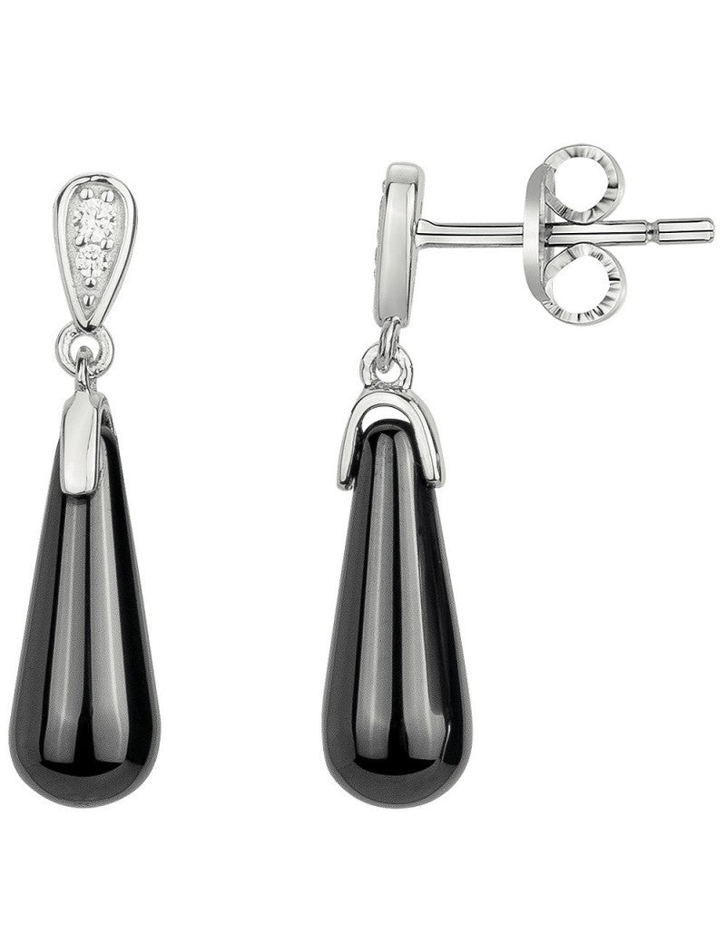 BOUCLES D'OREILLES ARGENT - CERAMQIUE NOIRE - ZIRCONIA