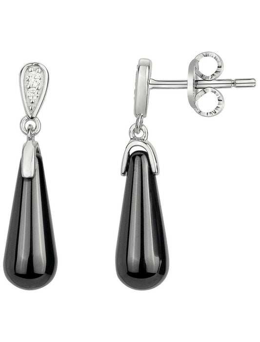 BOUCLES D'OREILLES ARGENT - CERAMQIUE NOIRE - ZIRCONIA