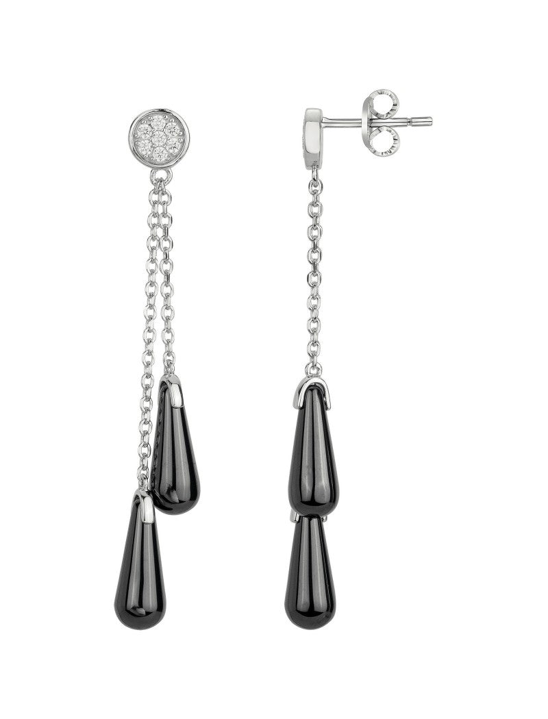 BOUCLES D'OREILLES ARGENT - CERAMQIUE NOIRE - ZIRCONIA