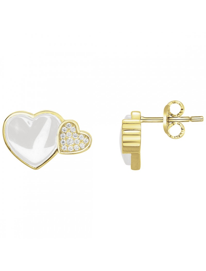 BOUCLES D'OREILLES PLAQUE - CERAMQIUE BLANCHE - ZIRCONIA - COEUR