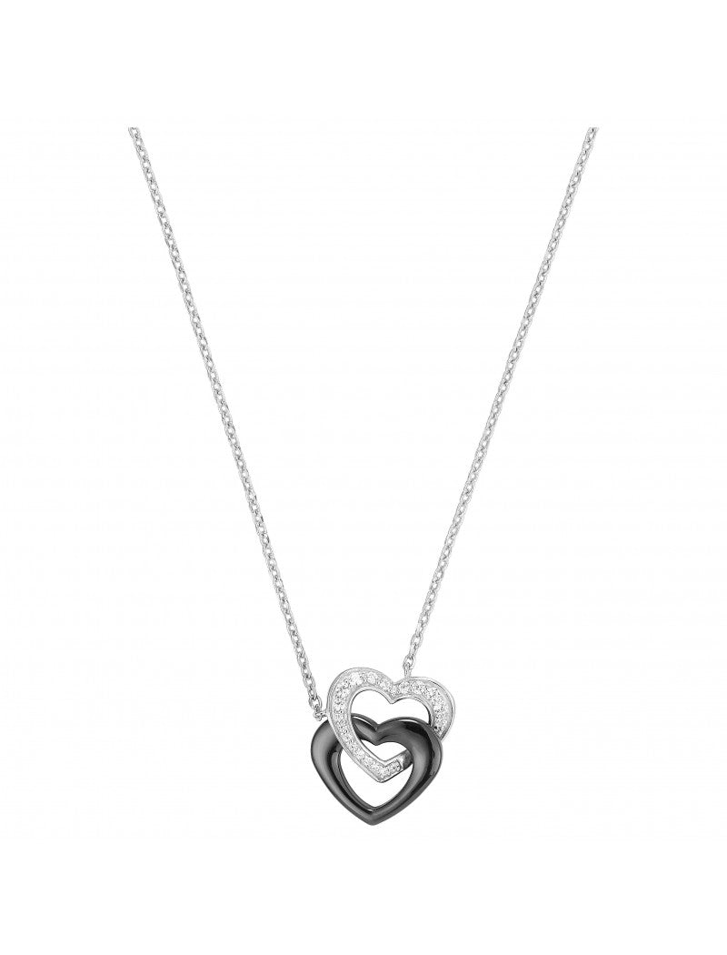 COLLIER ARGENT - CERAMQIUE NOIRE - COEUR - ZIRCONIA