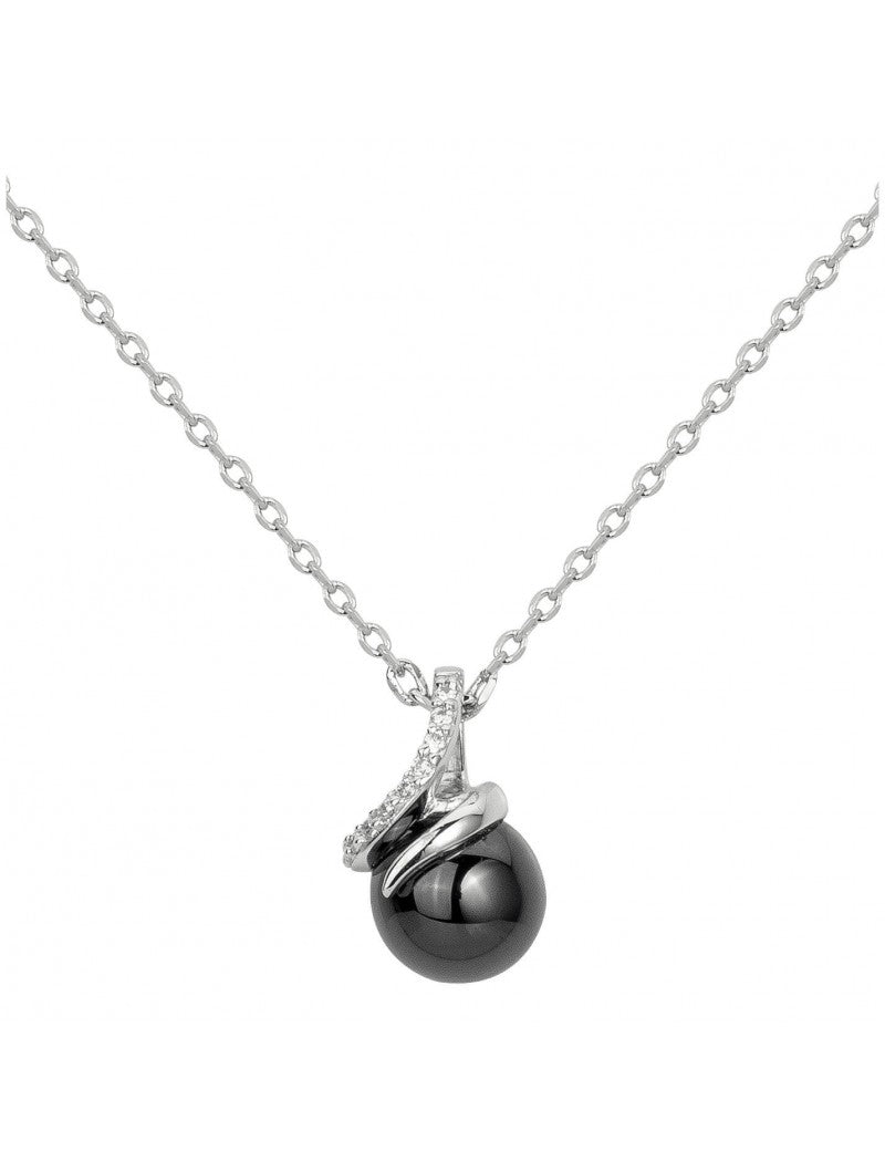COLLIER ARGENT - CERAMQIUE NOIRE - ZIRCONIA
