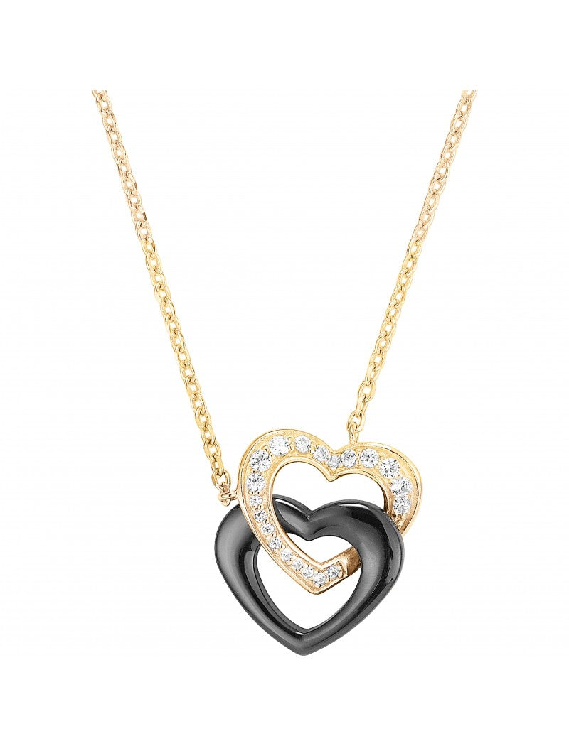 COLLIER PLAQUE - CERAMQIUE NOIRE - COEUR - ZIRCONIA
