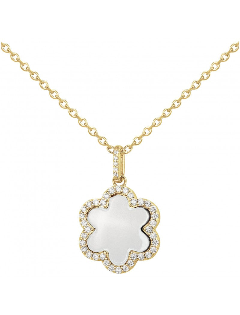 COLLIER PLAQUE - CERAMQIUE BLANCHE - FLEUR - ZIRCONIA
