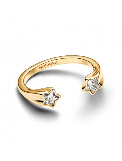 Bague ouverte en plaqué or étoile filante avec zircons cubiques transparents