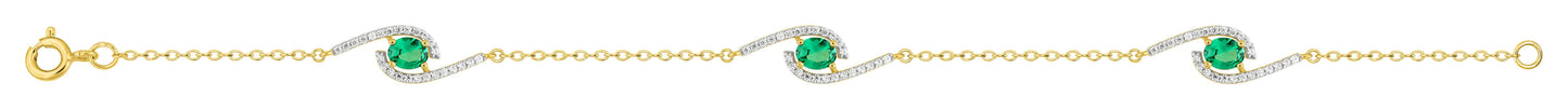Bracelet femme plaqué or zirconia vert vague 18 cm