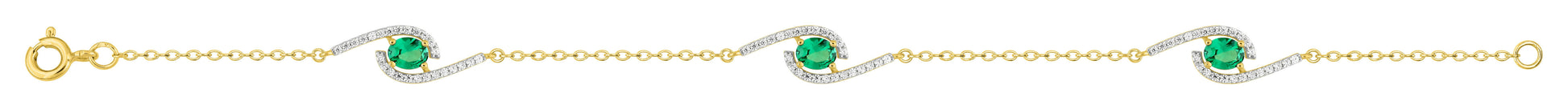 Bracelet femme plaqué or zirconia vert vague 18 cm