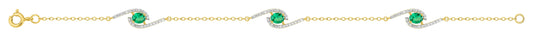 Bracelet femme plaqué or zirconia vert vague 18 cm