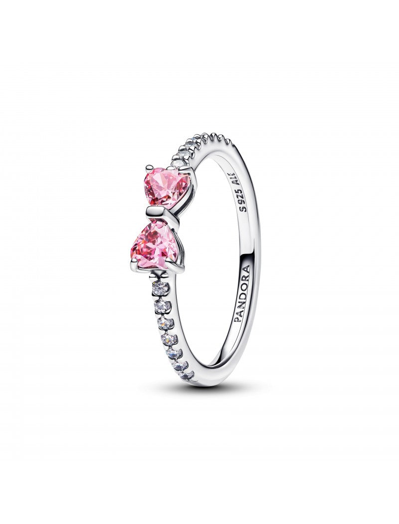 Bague nœud en argent sterling avec zircons cubiques fantaisie roses et transparents