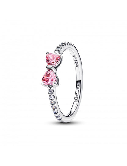 Bague nœud en argent sterling avec zircons cubiques fantaisie roses et transparents