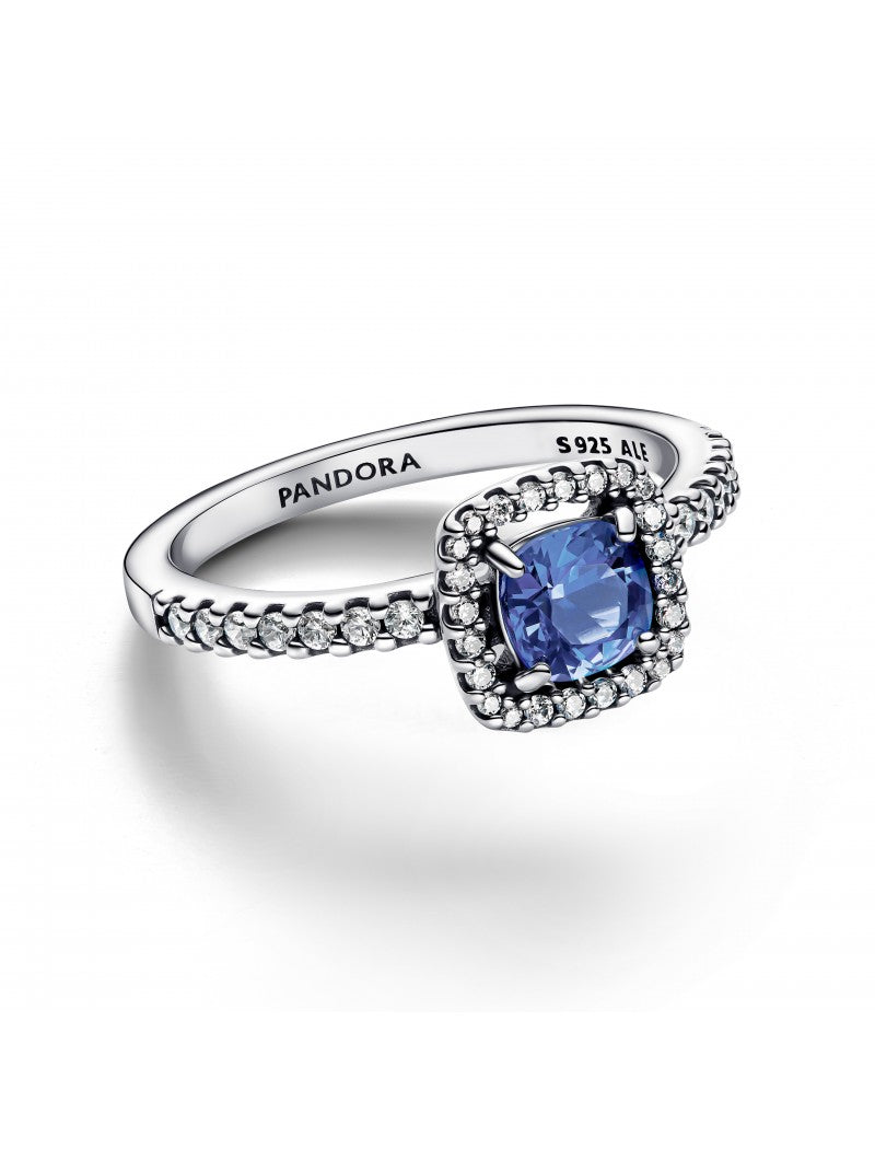 Bague en argent sterling avec cristal bleu bleuet et zircone cubique transparente