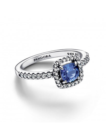 Bague en argent sterling avec cristal bleu bleuet et zircone cubique transparente