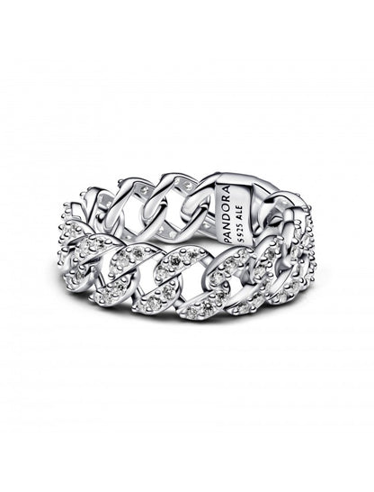 Bague en argent sterling avec chaîne cubaine et zircone cubique transparente