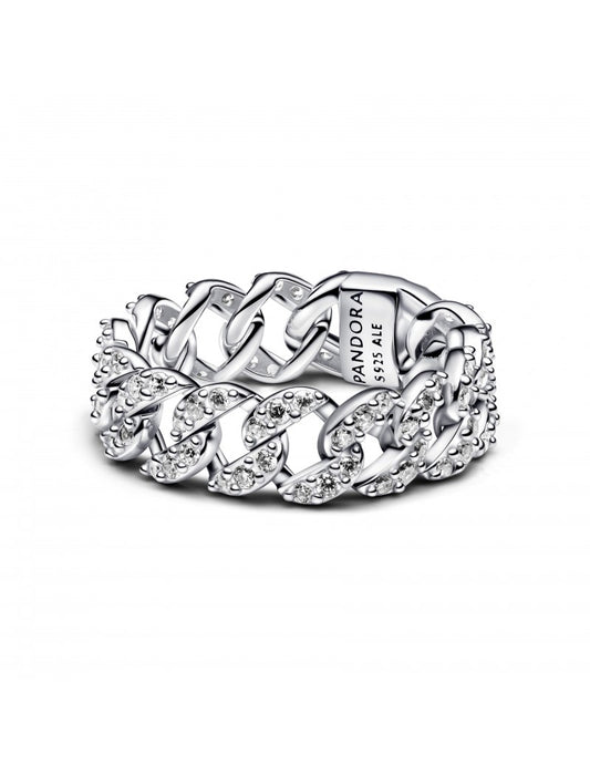 Bague en argent sterling avec chaîne cubaine et zircone cubique transparente