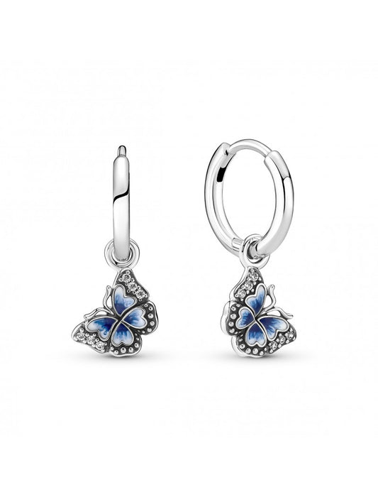 Boucles d'oreilles créoles papillon bleu