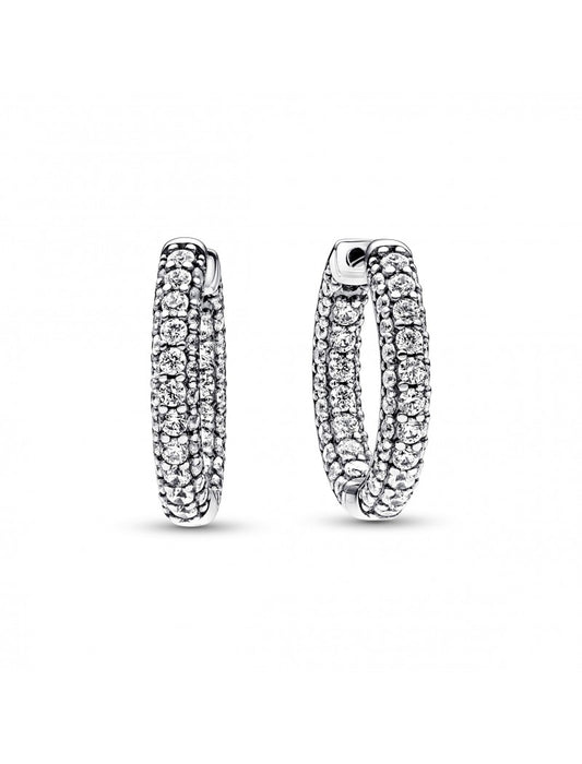 Pandora Boucles d'oreilles créoles intemporelles à une rangée de pavés