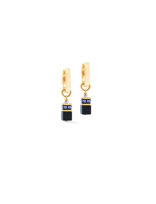 Boucles d'oreilles Onyx Strass rondelles Acier inoxydable or