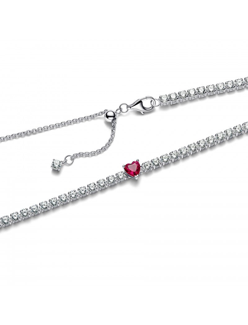 Collier ras de cou coeur en argent sterling avec cristal rouge jubilé de cerises et zircone cubique transparente