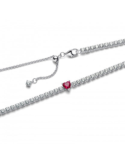Collier ras de cou coeur en argent sterling avec cristal rouge jubilé de cerises et zircone cubique transparente