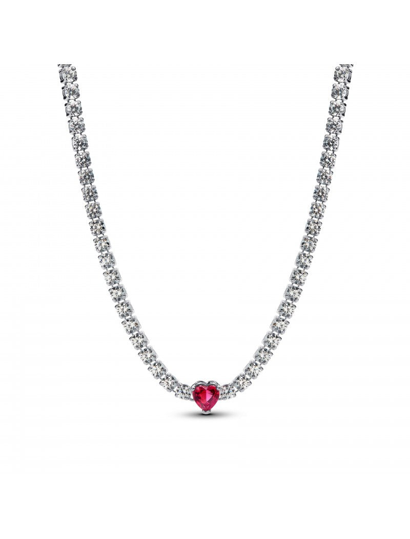 Collier ras de cou coeur en argent sterling avec cristal rouge jubilé de cerises et zircone cubique transparente