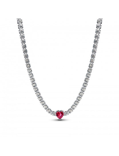 Collier ras de cou coeur en argent sterling avec cristal rouge jubilé de cerises et zircone cubique transparente