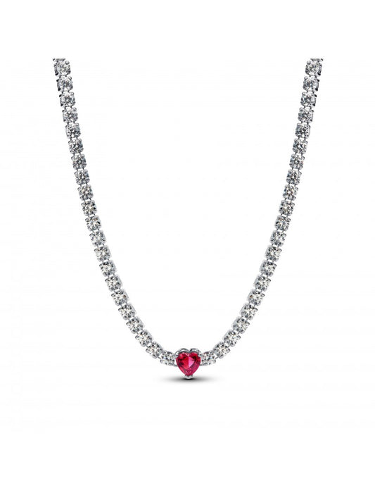 Collier ras de cou coeur en argent sterling avec cristal rouge jubilé de cerises et zircone cubique transparente