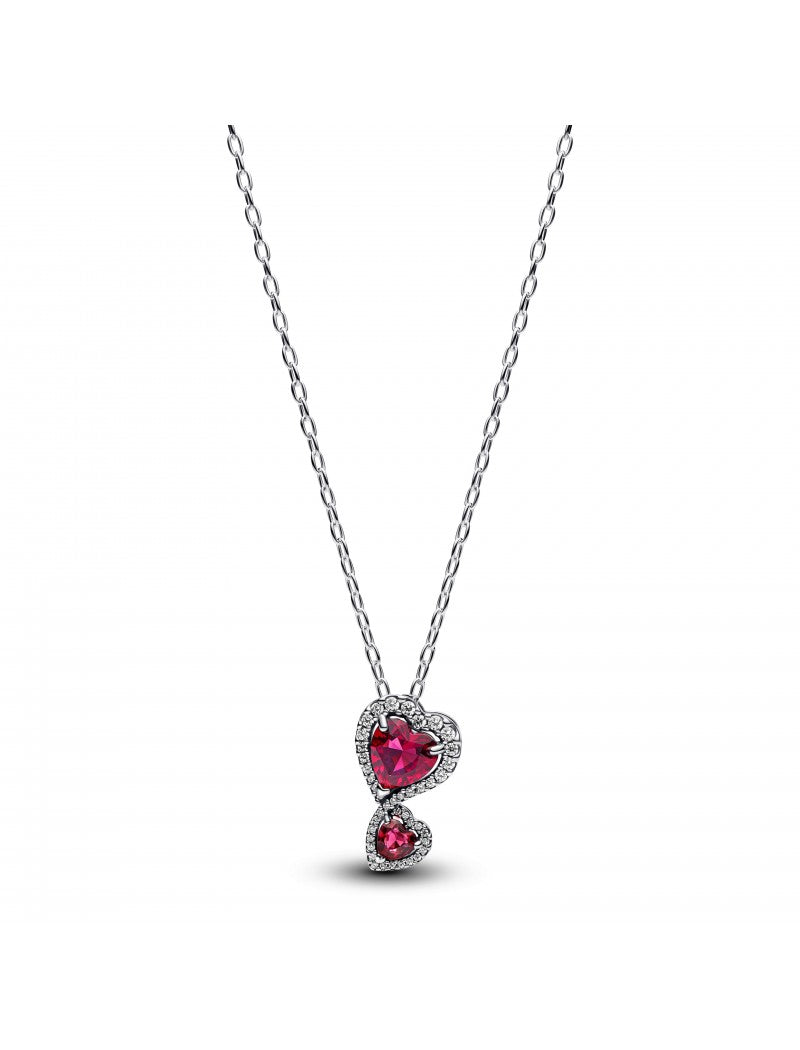 Collier pendentif coeurs halo rouge