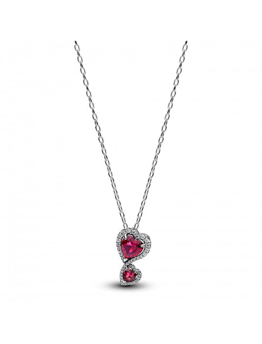 Collier pendentif coeurs halo rouge