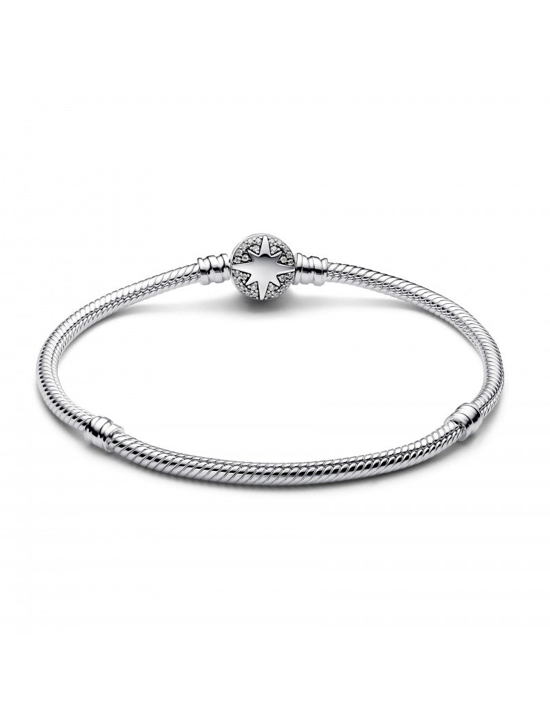 Bracelet en argent sterling à chaîne serpent avec fermoir étoile du nord et zircone cubique transparente