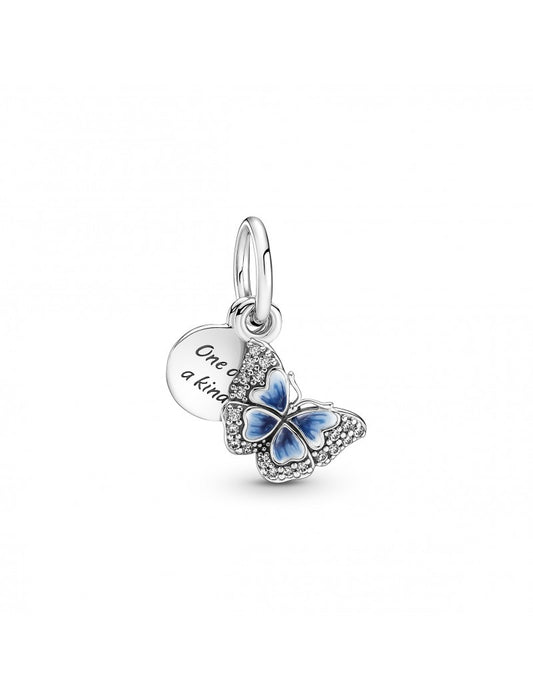 Charm double pendentif papillon bleu et citation