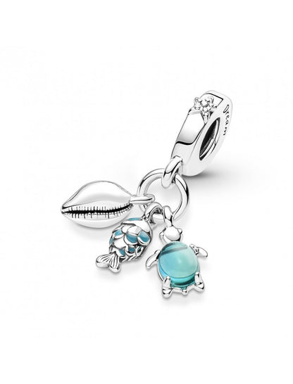 Charm triple pendentif poisson, tortue de mer et conque